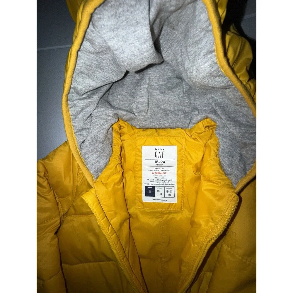 Gap Yellow Hooded Insulated Zip One-Piece Snowsuit 18-24 Months